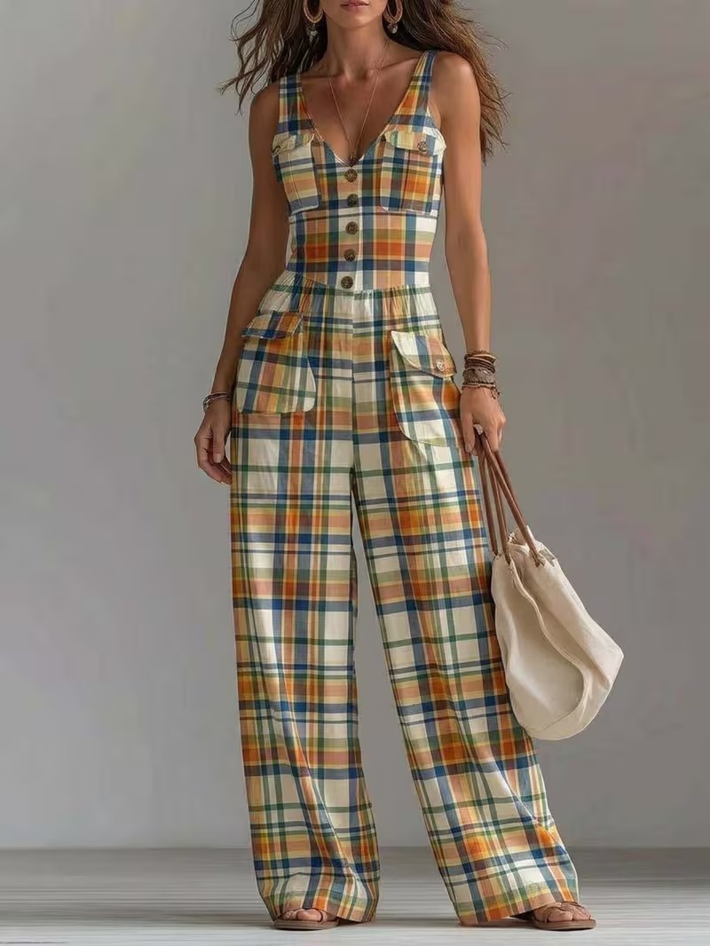 Women’s Retro Fashion Wide-Leg Jumpsuit 