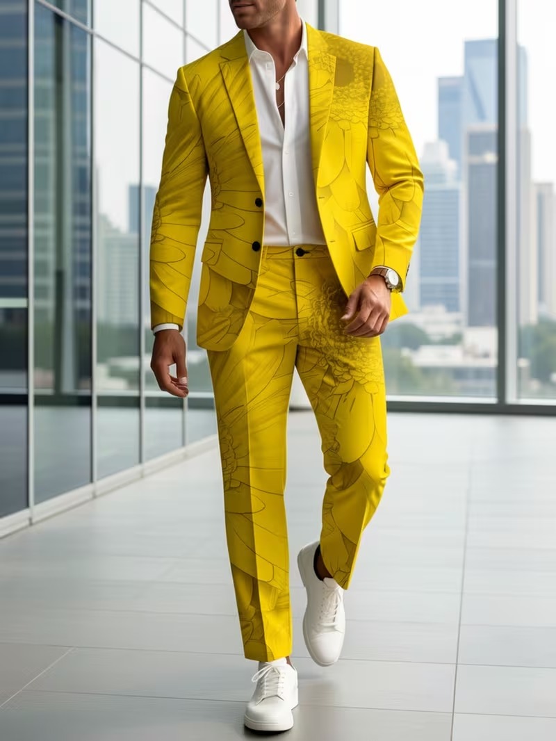 Men’s Flower Printed 2-Piece Suit